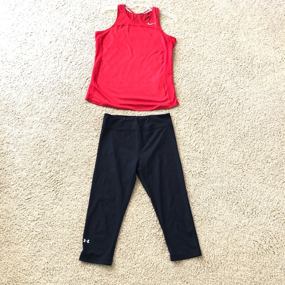 2 Piece Nike Dri-Fit Razor Back Athletic Tank Top & Under Armour black pants - Picture 1 of 9